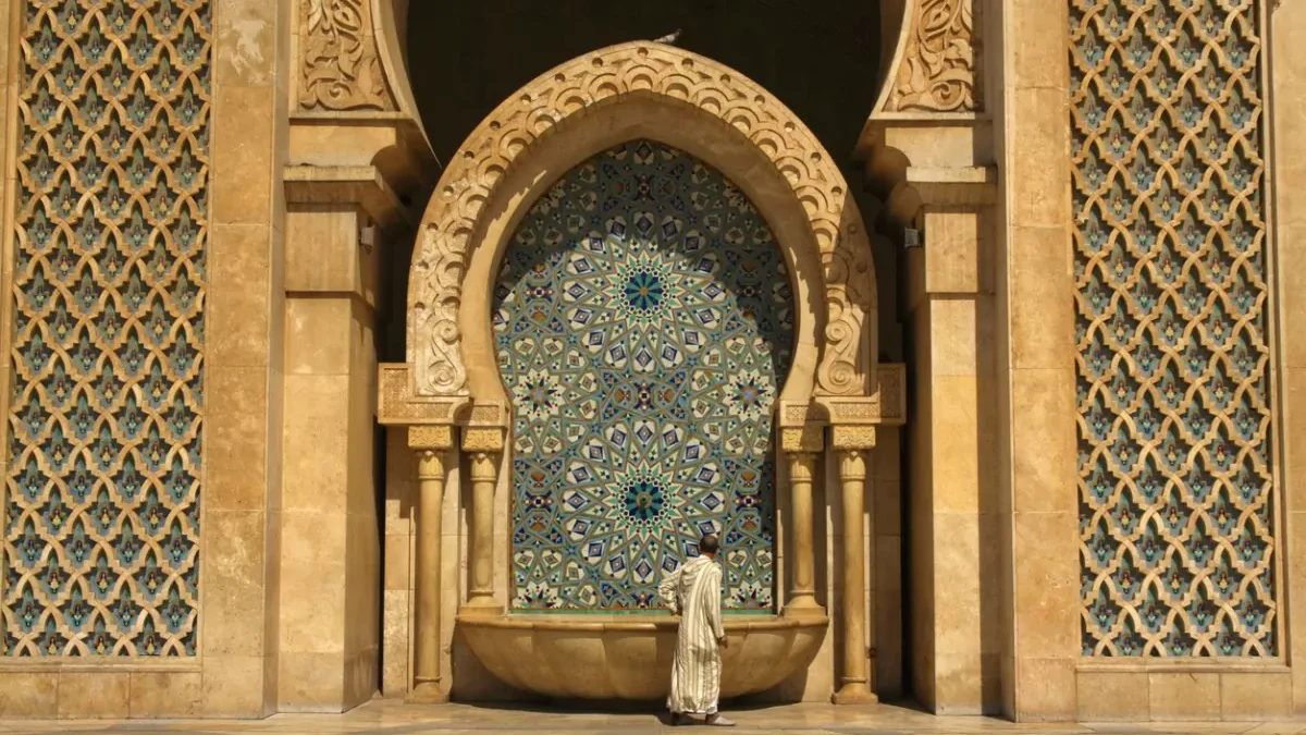 Fountain by the Hassan II Mosque in Casablanca, Morocco