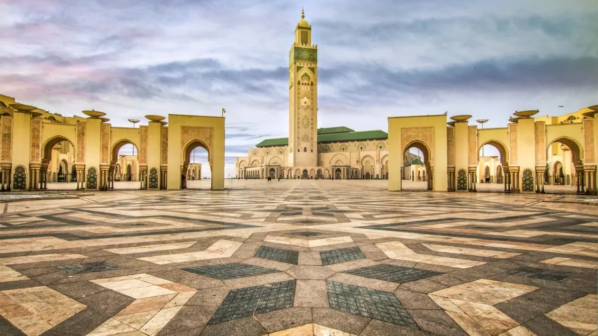 Square in front of famous Mosque I in Casablanca Morocco