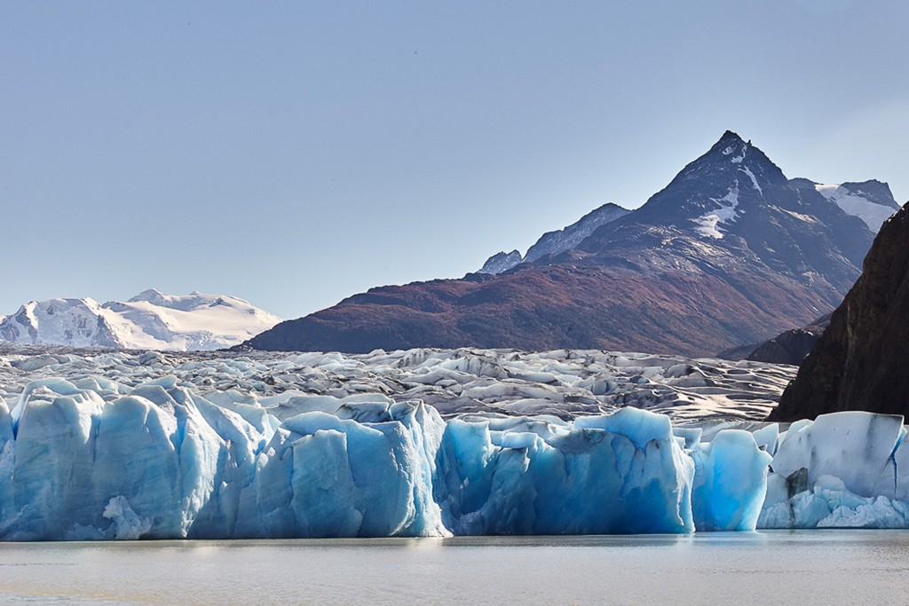 O gelo azulado no Glaciar Grey
